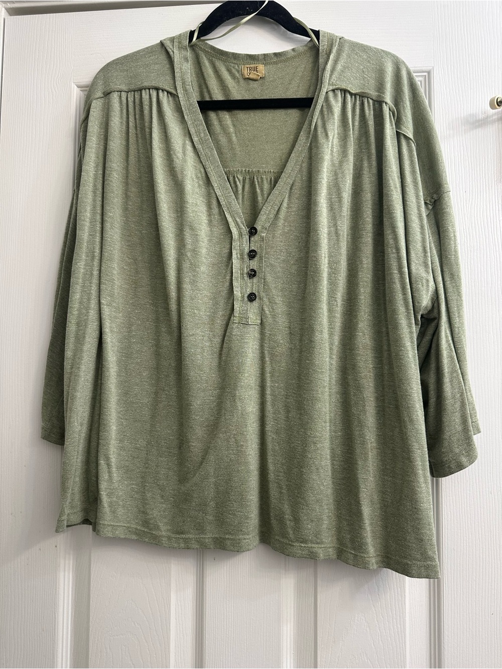 True Craft Olive Green V-Neck Henley Tunic